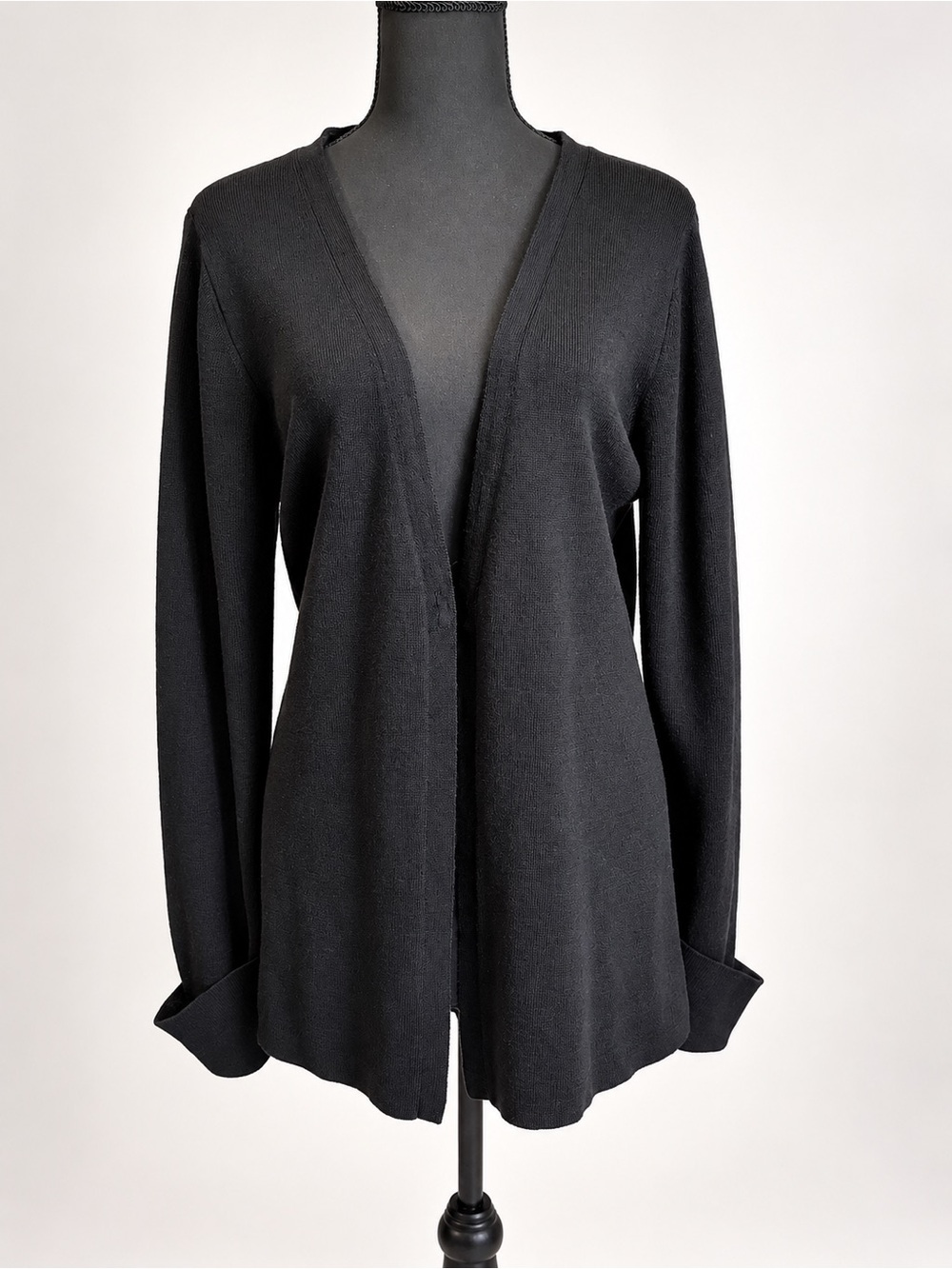 Alfani Black Wool Blend Open Front Cardigan Jacket Wide Cuffs Size L EUC